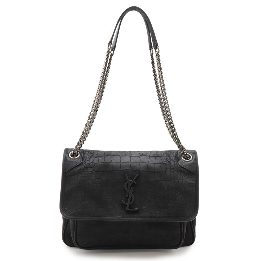 SAINT LAURENT PARIS サン ローラン パリ YSL イブサンローラン ニキ ミディアム チェーンショルダーバッグ ヌバック クロコ型押し | 
