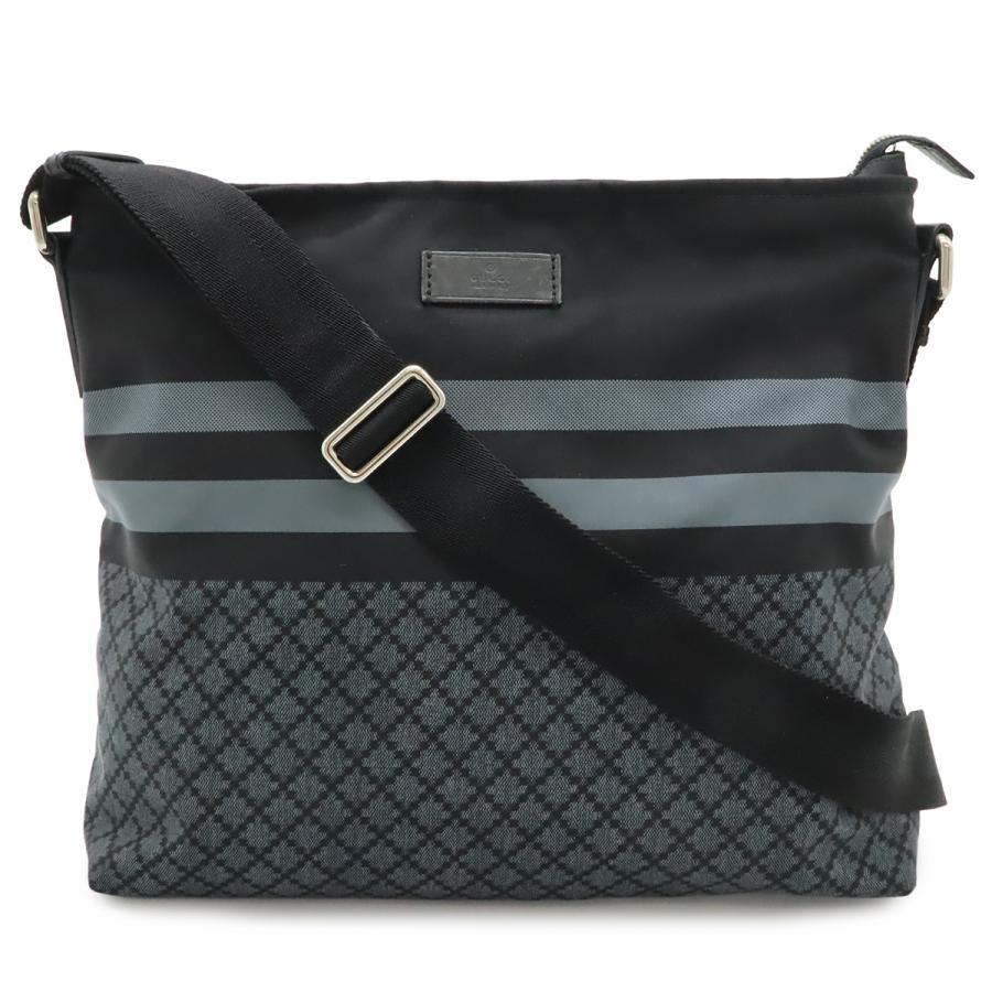 GUCCI グッチ ディアマンテ ショルダーバッグ 斜め掛け ナイロン レザー ブラック 黒 グレー シルバー金具 270410 | GUCCI