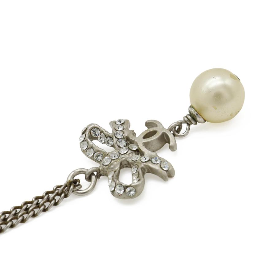 CHANEL シャネル ココマーク リボン フェイクパール ネックレス ペンダント メタル ラインストーン シルバー アイボリー 05P | CHANEL | 03
