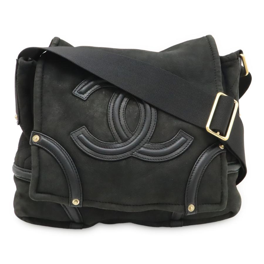 CHANEL シャネル ココマーク ショルダーバッグ メッセンジャーバッグ 斜め掛け ムートン レザー ボア ブラック 黒 ゴールド金具 | CHANEL