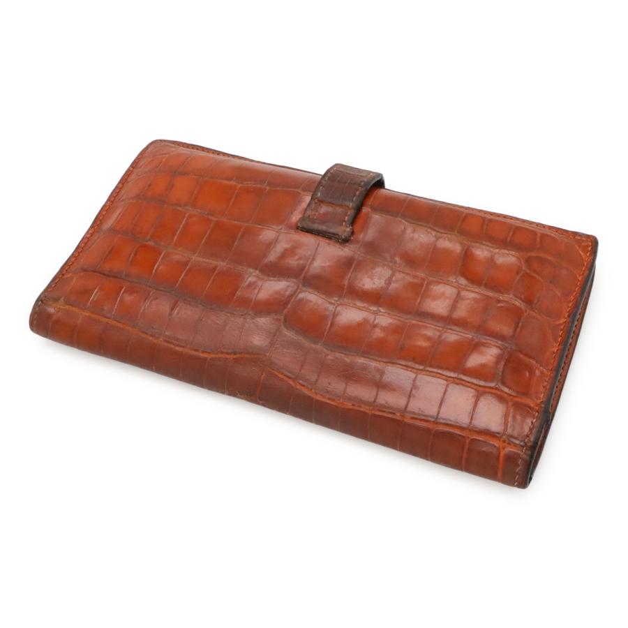 HERMES エルメス ベアン クラシック 2つ折長財布 二つ折り クロコダイル ニロティカス ワニ革 ダイヤモンド K18WG パンデピス オレンジ系 | HERMES | 01