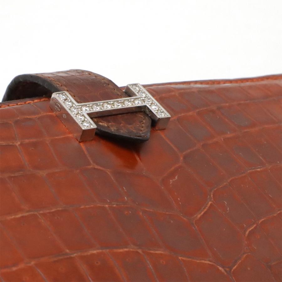 HERMES エルメス ベアン クラシック 2つ折長財布 二つ折り クロコダイル ニロティカス ワニ革 ダイヤモンド K18WG パンデピス オレンジ系 | HERMES | 03