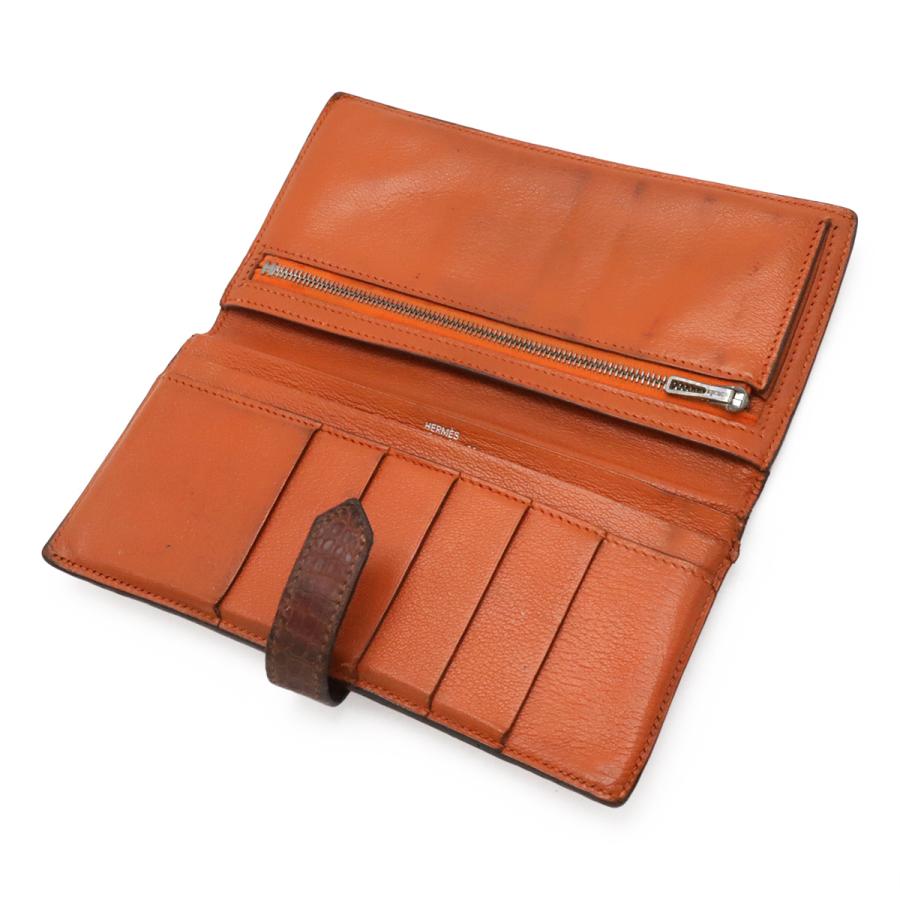HERMES エルメス ベアン クラシック 2つ折長財布 二つ折り クロコダイル ニロティカス ワニ革 ダイヤモンド K18WG パンデピス オレンジ系 | HERMES | 04