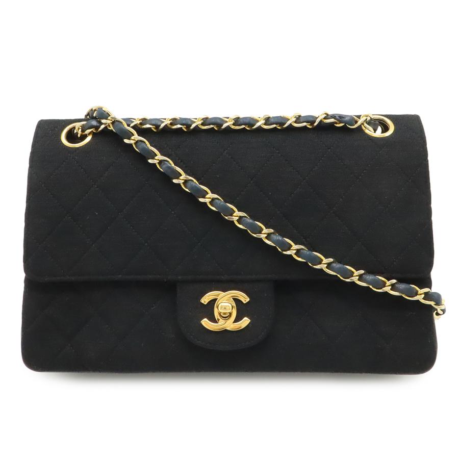 CHANEL シャネル マトラッセ ココマーク Wチェーンショルダー ショルダーバッグ コットンジャージー レザー ブラック 黒 ゴールド金具 | CHANEL