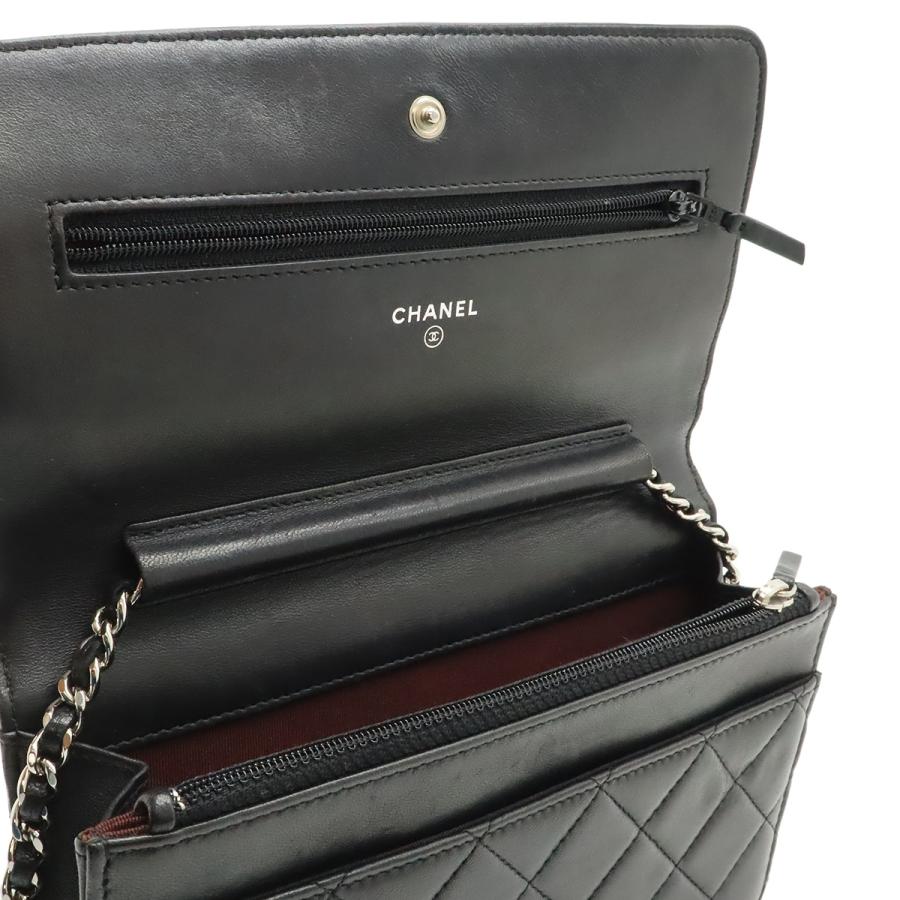 シャネル　マトラッセ　三つ折り長財布　ラムスキン　黒　チェーンショルダー CHANEL（シャネル） マトラッセ チェーンウォレット ショルダーバッグ
