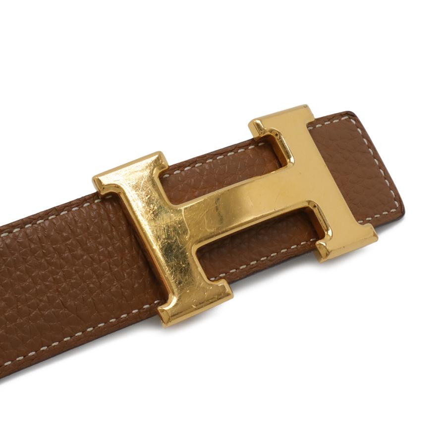 HERMES エルメス Hベルト Hバックル リバーシブル トゴ ボックスカーフ BOXカーフ レザー ブラウン 茶 ブラック 黒 ゴールド金具 #80 | HERMES | 02