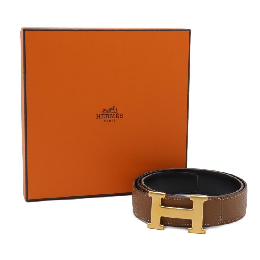 HERMES エルメス Hベルト Hバックル リバーシブル トゴ ボックスカーフ BOXカーフ レザー ブラウン 茶 ブラック 黒 ゴールド金具 #80 | HERMES | 07