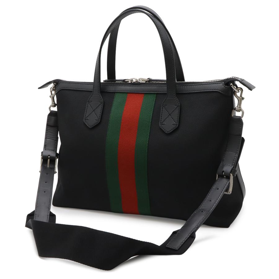 GUCCI グッチ シェリーライン ウェブストライプ トートバッグ 2WAY ショルダーバッグ ナイロンキャンバス レザー ブラック | GUCCI | 01