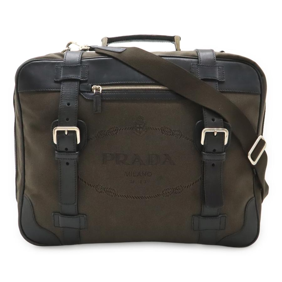 PRADA プラダ ロゴジャガード ショルダーバッグ トートバッグ 2WAY ハンドバッグ キャンバス レザー ブラウン 茶 NERO 黒 ブラック | PRADA