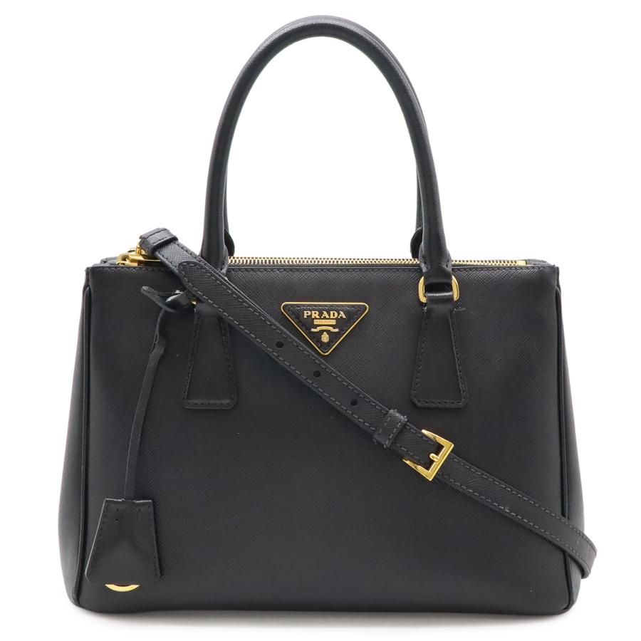 PRADA プラダ ガレリア トライアングルロゴ ミディアムバッグ ハンドバッグ SAFFIANO サフィアーノレザー NERO 黒 ブラック ゴールド金具 | PRADA