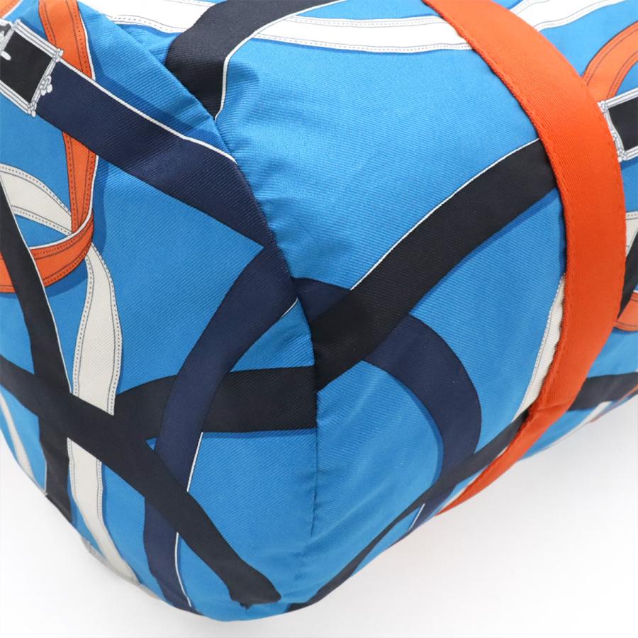HERMES エルメス カヴァルカドゥール エアシルク ダッフル38 ショルダーバッグ トートバッグ 肩掛け シルク100% ブルー オレンジ A刻印 | HERMES | 02