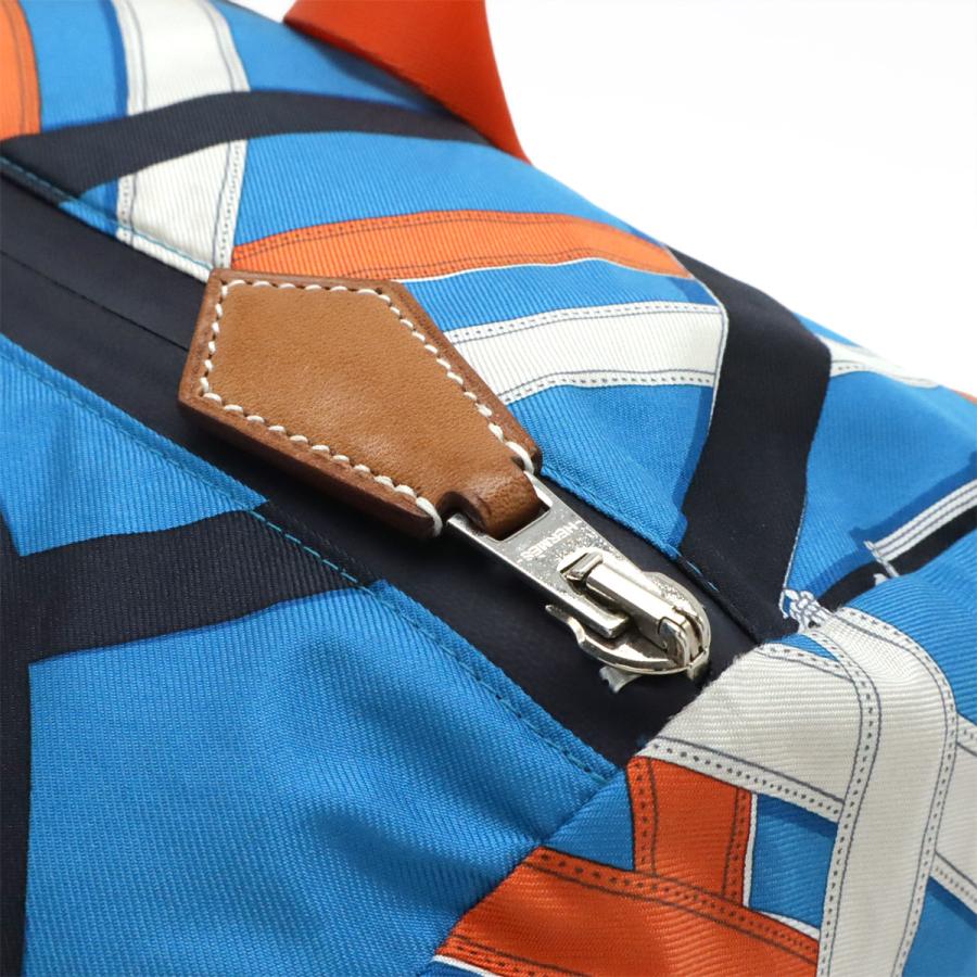 HERMES エルメス カヴァルカドゥール エアシルク ダッフル38 ショルダーバッグ トートバッグ 肩掛け シルク100% ブルー オレンジ A刻印 | HERMES | 04