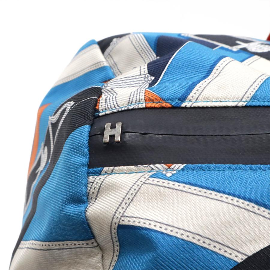 HERMES エルメス カヴァルカドゥール エアシルク ダッフル38 ショルダーバッグ トートバッグ 肩掛け シルク100% ブルー オレンジ A刻印 | HERMES | 05