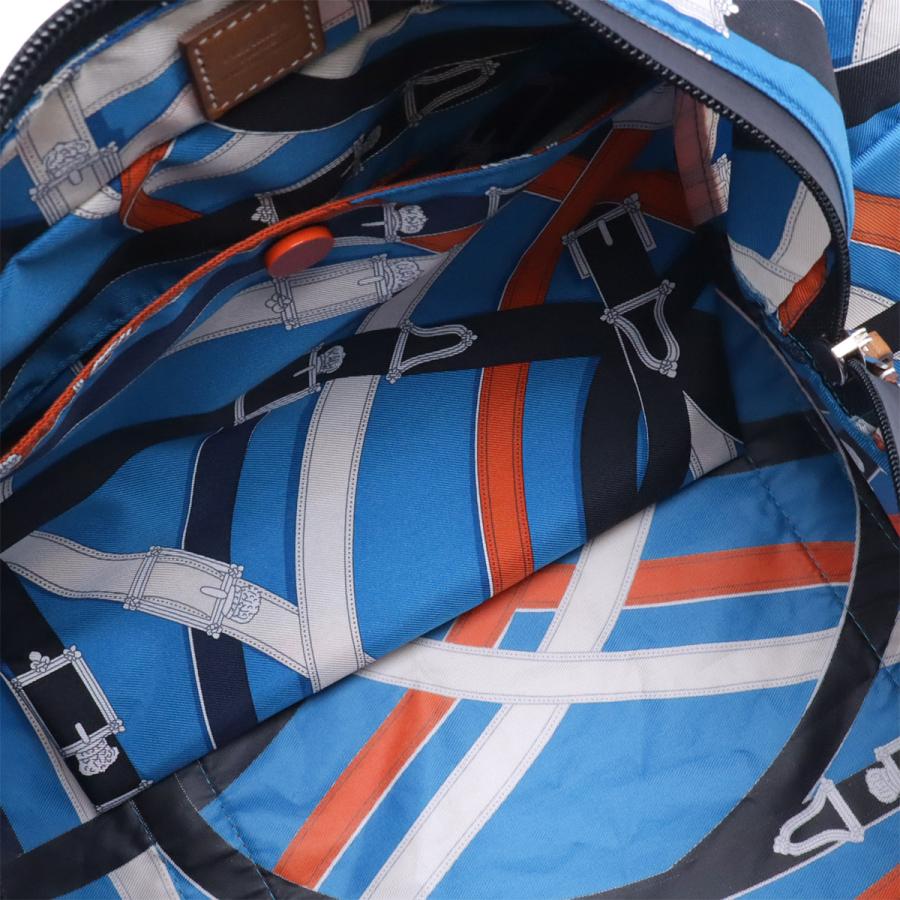 HERMES エルメス カヴァルカドゥール エアシルク ダッフル38 ショルダーバッグ トートバッグ 肩掛け シルク100% ブルー オレンジ A刻印 | HERMES | 07