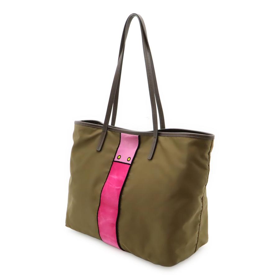 PRADA プラダ ベロア ベルト モチーフ トートバッグ ショルダーバッグ ナイロン レザー カーキ ピンク 1BG065 | PRADA | 01