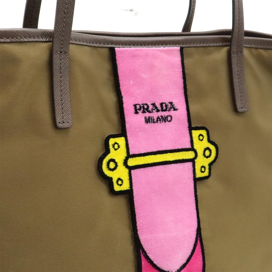 PRADA プラダ ベロア ベルト モチーフ トートバッグ ショルダーバッグ ナイロン レザー カーキ ピンク 1BG065 | PRADA | 07