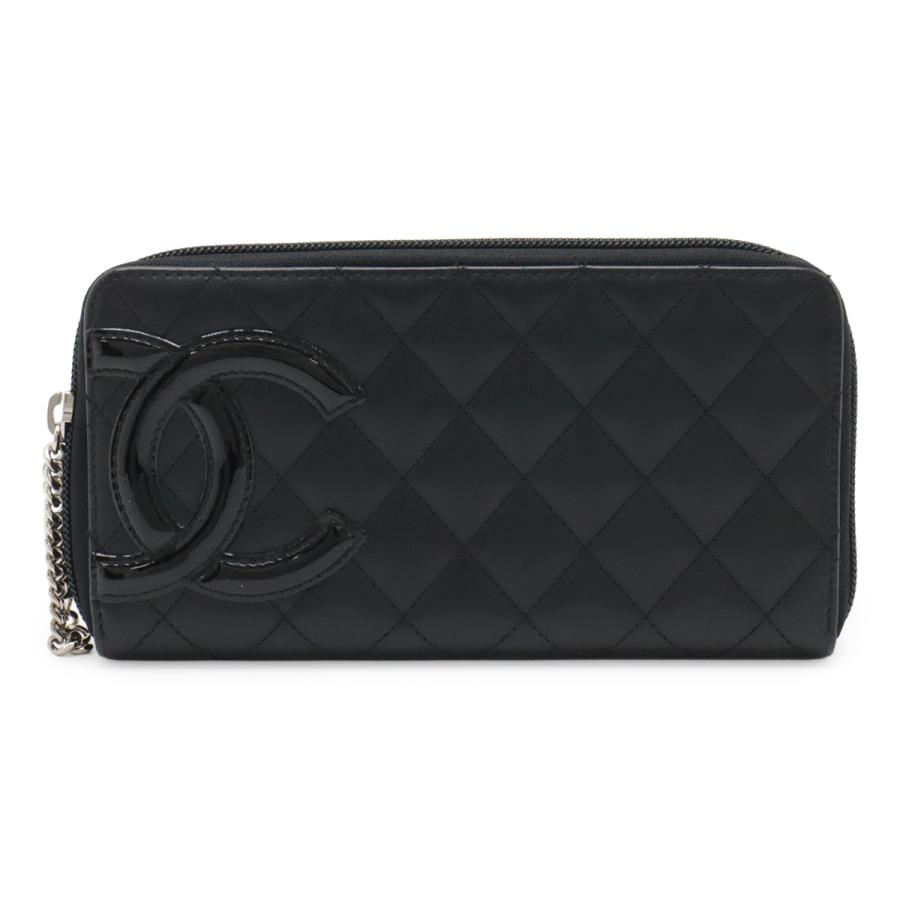 CHANEL シャネル カンボンライン ココマーク ラウンドファスナー 長財布 ソフトカーフ レザー エナメル ブラック 黒 ピンク A50078 | CHANEL