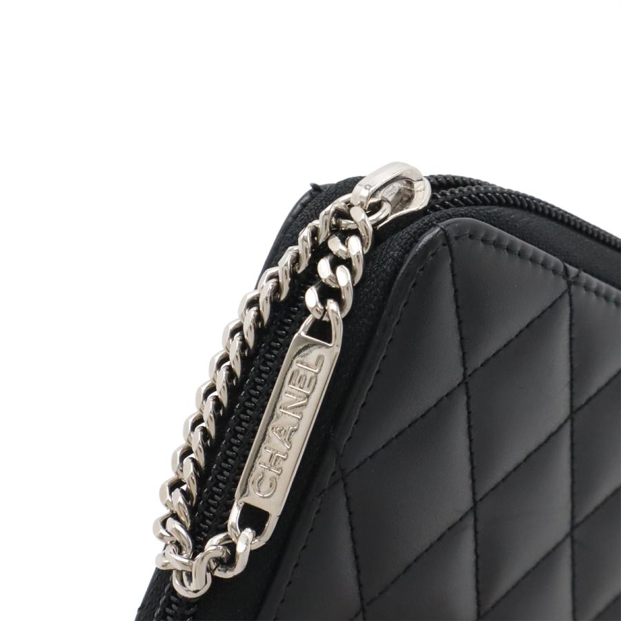 CHANEL シャネル カンボンライン ココマーク ラウンドファスナー 長財布 ソフトカーフ レザー エナメル ブラック 黒 ピンク A50078 | CHANEL | 04