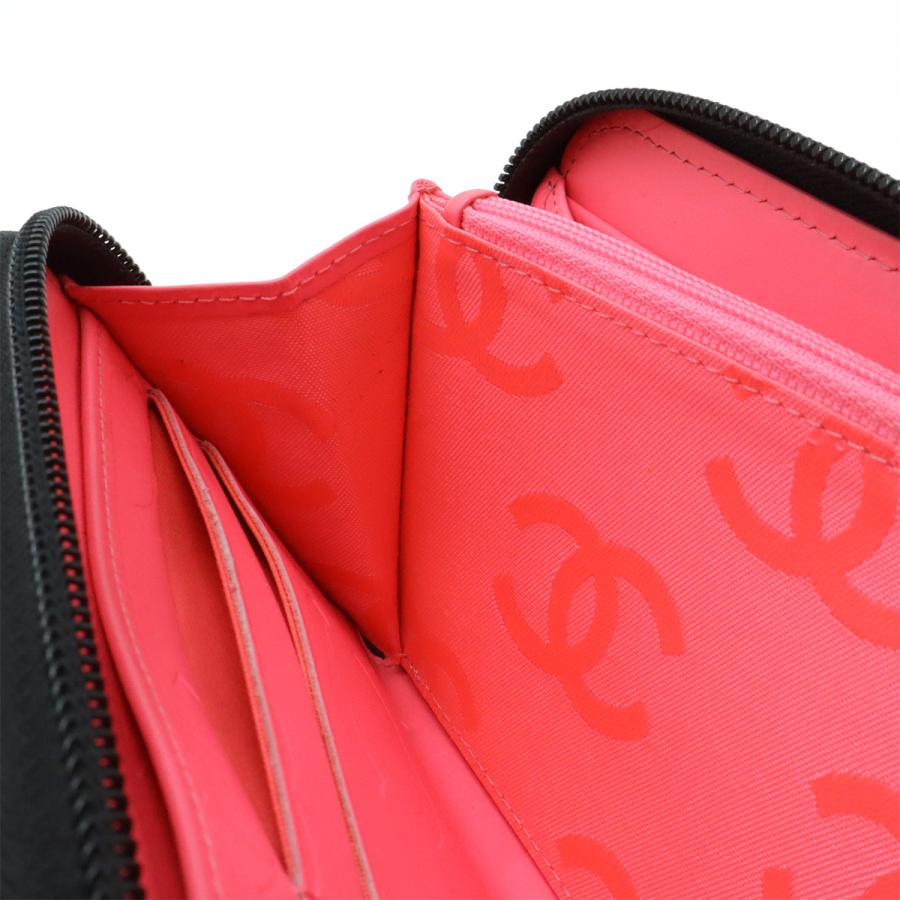 CHANEL シャネル カンボンライン ココマーク ラウンドファスナー 長財布 ソフトカーフ レザー エナメル ブラック 黒 ピンク A50078 | CHANEL | 07