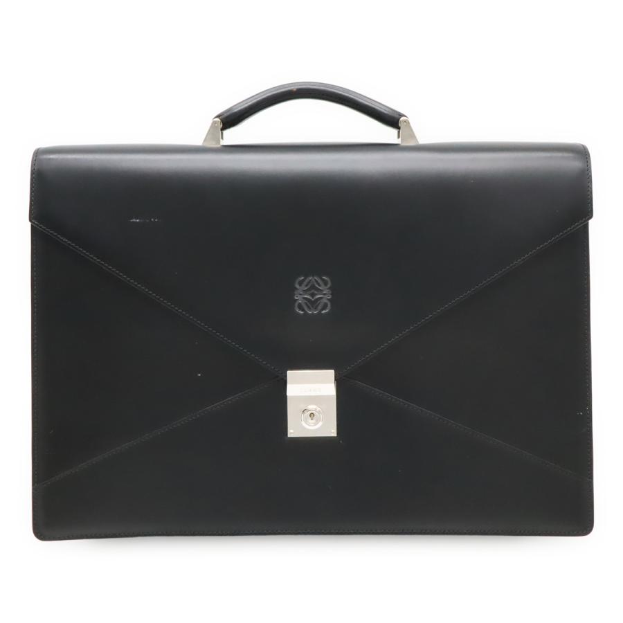 LOEWE ロエベ アナグラム ディプロマティコ ブリーフケース ビジネスバッグ 書類カバン レザー ブラック 黒 シルバー金具 | LOEWE
