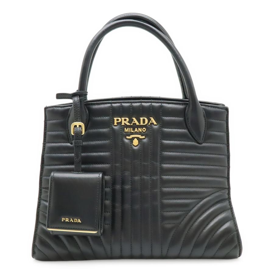 PRADA プラダ ダイアグラム ハンドバッグ レザー NERO 黒 ブラック ゴールド金具 ショルダーストラップ欠品 1BA156 | PRADA
