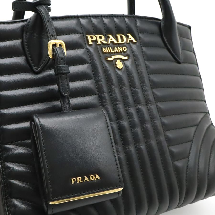 PRADA プラダ ダイアグラム ハンドバッグ レザー NERO 黒 ブラック ゴールド金具 ショルダーストラップ欠品 1BA156 | PRADA | 07