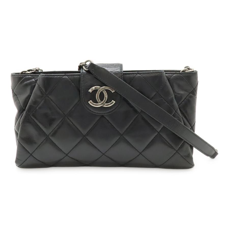 CHANEL シャネル ココプリーツ ココマーク ショルダーバッグ チェーンショルダー パーティーバッグ レザー ブラック 黒 シルバー金具 | CHANEL