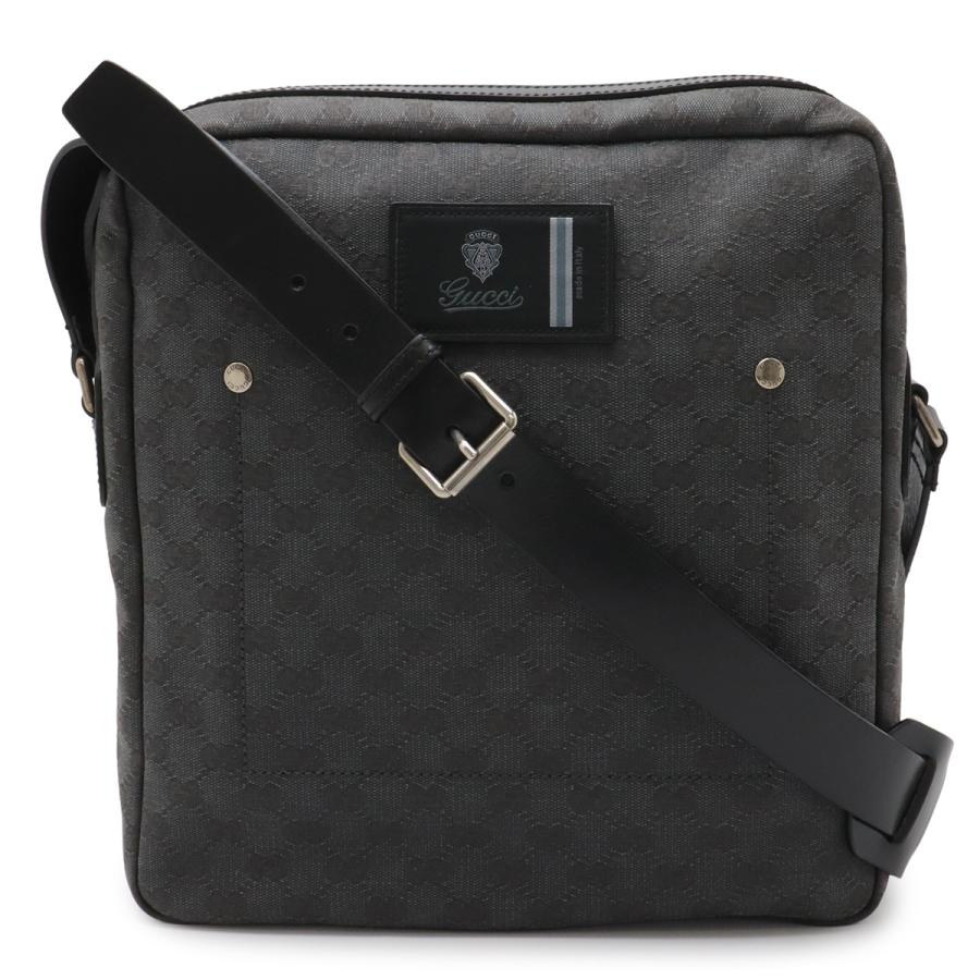 GUCCI グッチ GGキャンバス ショルダーバッグ メッセンジャーバッグ 斜め掛け キャンバス レザー ダークグレー ブラック 黒 223703 | GUCCI