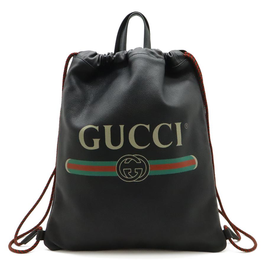 GUCCI グッチ グッチプリント ドローストリング バックパック リュックサック 2WAY トートバッグ 巾着型 レザー ブラック 黒 494053 | GUCCI
