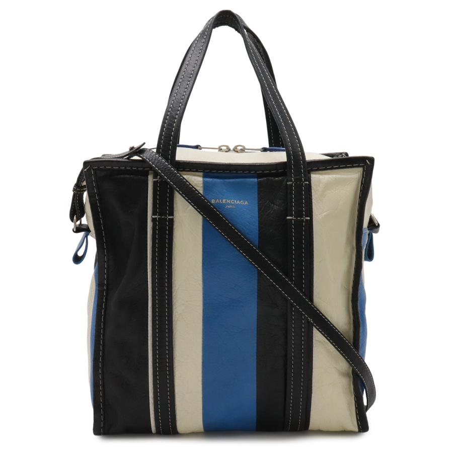 BALENCIAGA バレンシアガ バザール ショッパー トートバッグ 2WAY ショルダーバッグ 斜め掛け レザー ストライプ ブラック ホワイト | BALENCIAGA