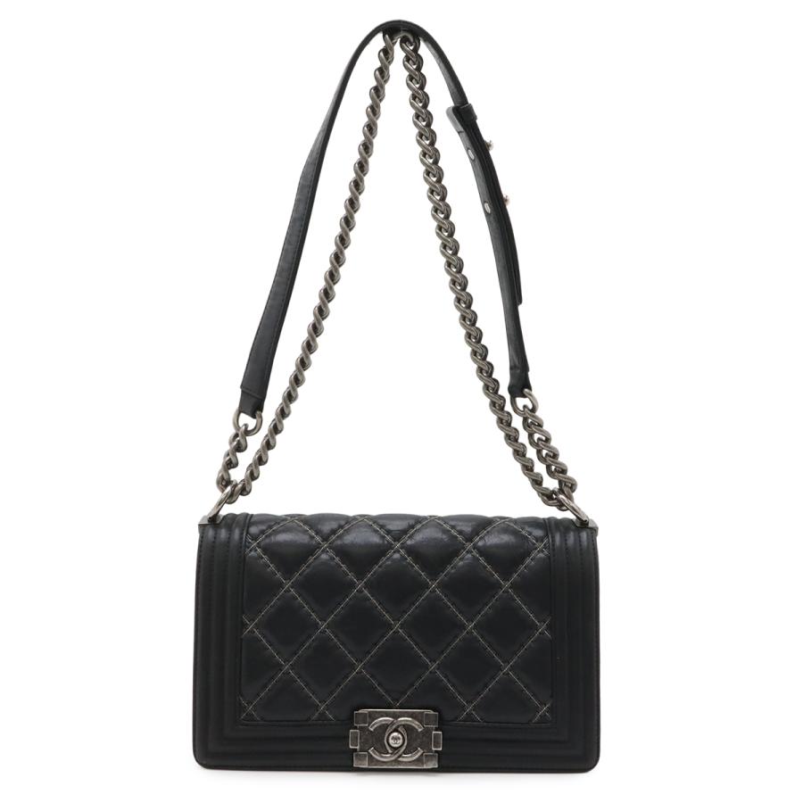 CHANEL シャネル ボーイシャネル25 ココマーク ビーズ チェーンショルダーバッグ レザー ブラック 黒 アンティークシルバー シルバー金具 | CHANEL