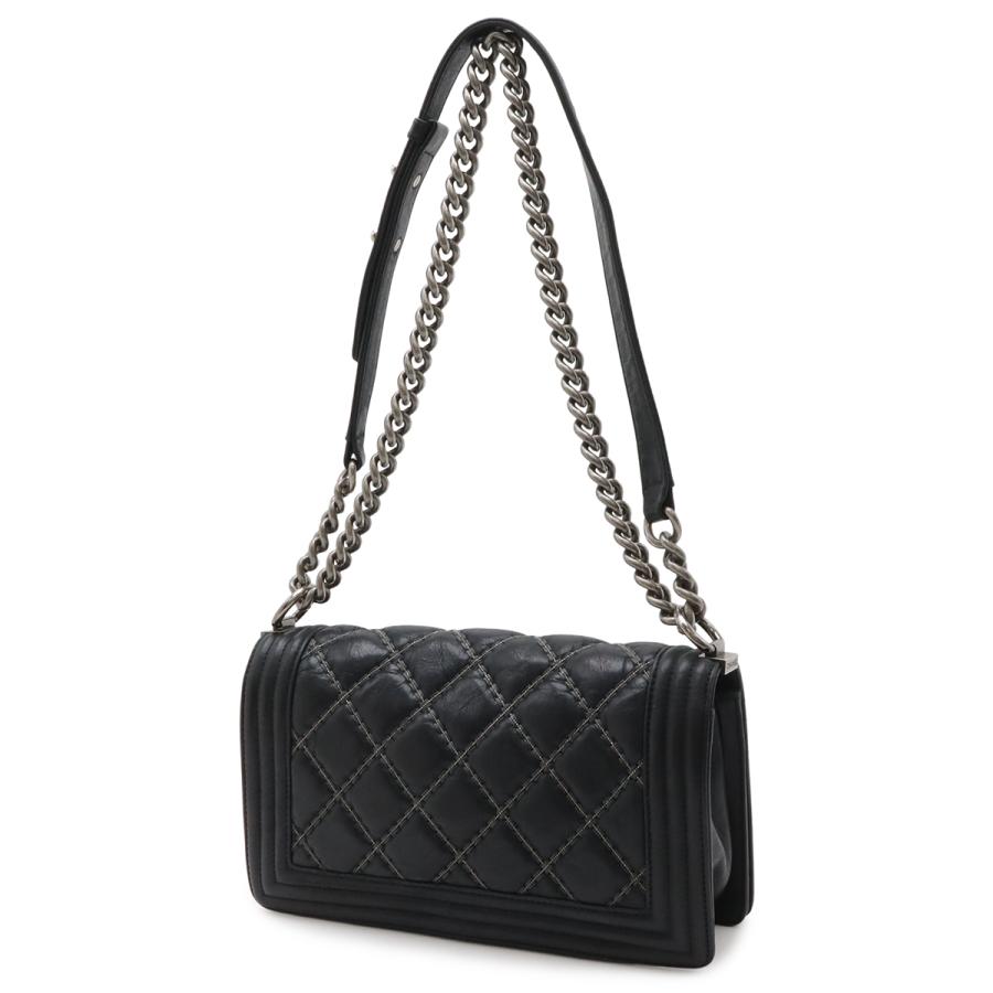 CHANEL シャネル ボーイシャネル25 ココマーク ビーズ チェーンショルダーバッグ レザー ブラック 黒 アンティークシルバー シルバー金具 | CHANEL | 01