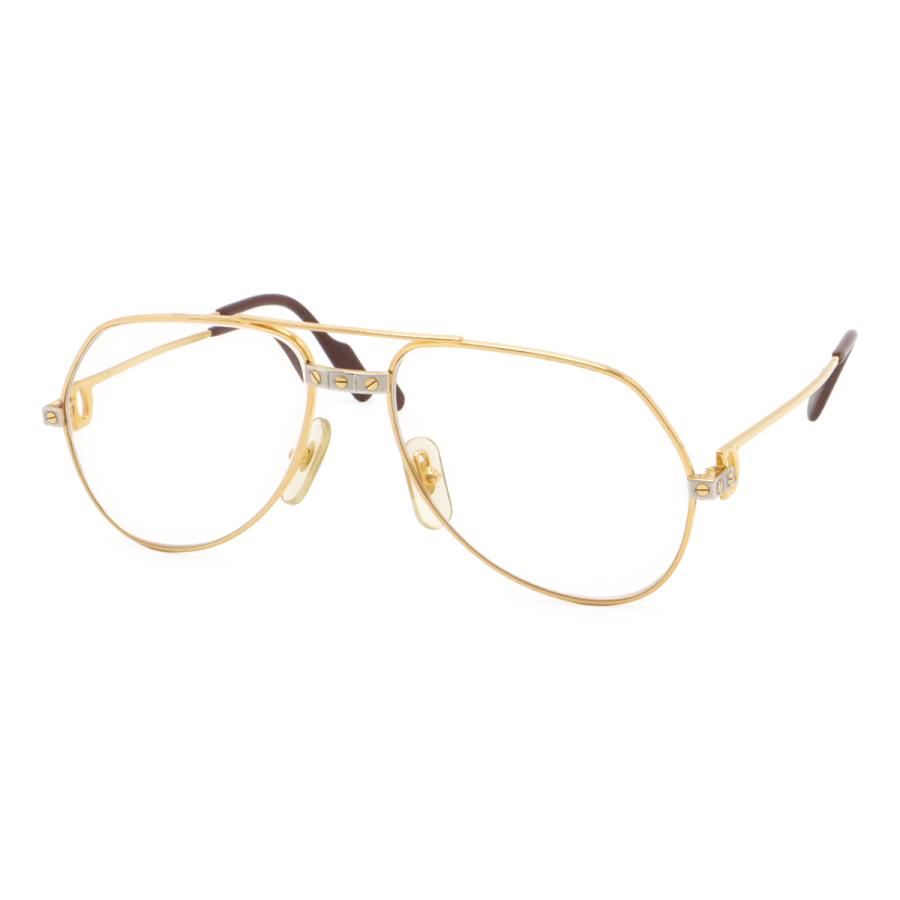 Cartier カルティエ サントス ダブルブリッジ ツーブリッジ ティアドロップ 眼鏡 めがね メガネフレーム 度入り クリア ゴールド金具 | Cartier