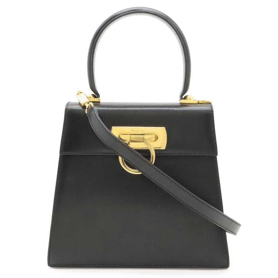 Salvatore Ferragamo サルヴァトーレ フェラガモ ガンチーニ ハンドバッグ 2WAY ショルダーバッグ レザー ブラック 黒 ゴールド金具 | 