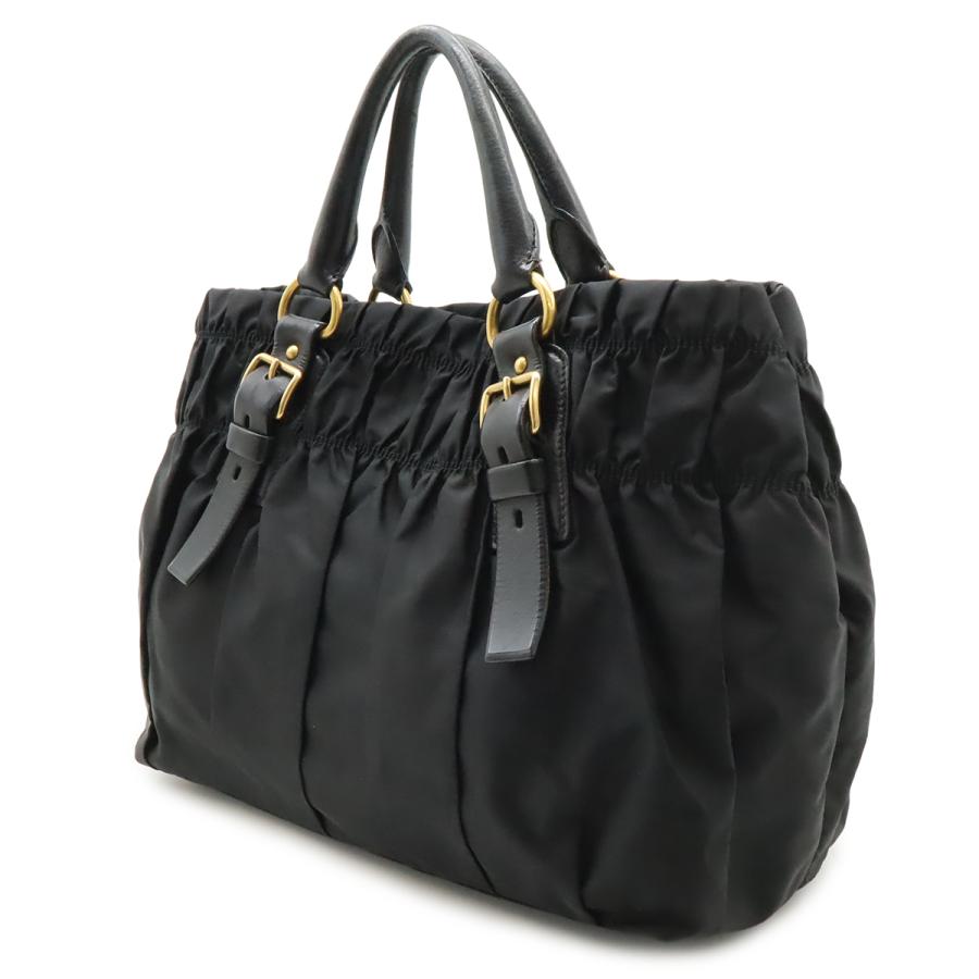 PRADA プラダ ギャザー トートバッグ ハンドバッグ ナイロン レザー NERO 黒 ブラック ゴールド金具 BN1746 | PRADA | 01