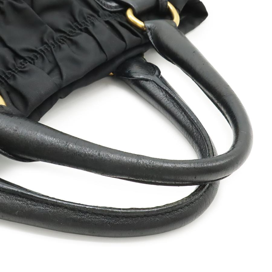 PRADA プラダ ギャザー トートバッグ ハンドバッグ ナイロン レザー NERO 黒 ブラック ゴールド金具 BN1746 | PRADA | 03