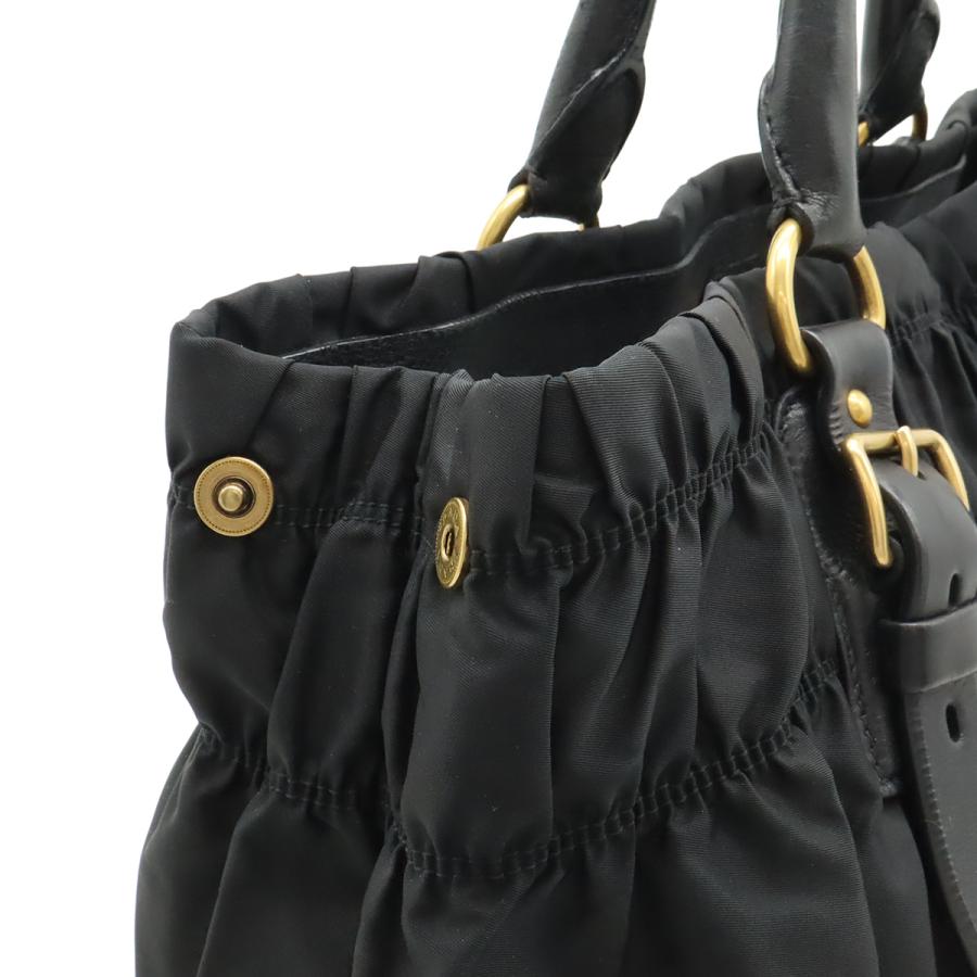 PRADA プラダ ギャザー トートバッグ ハンドバッグ ナイロン レザー NERO 黒 ブラック ゴールド金具 BN1746 | PRADA | 04