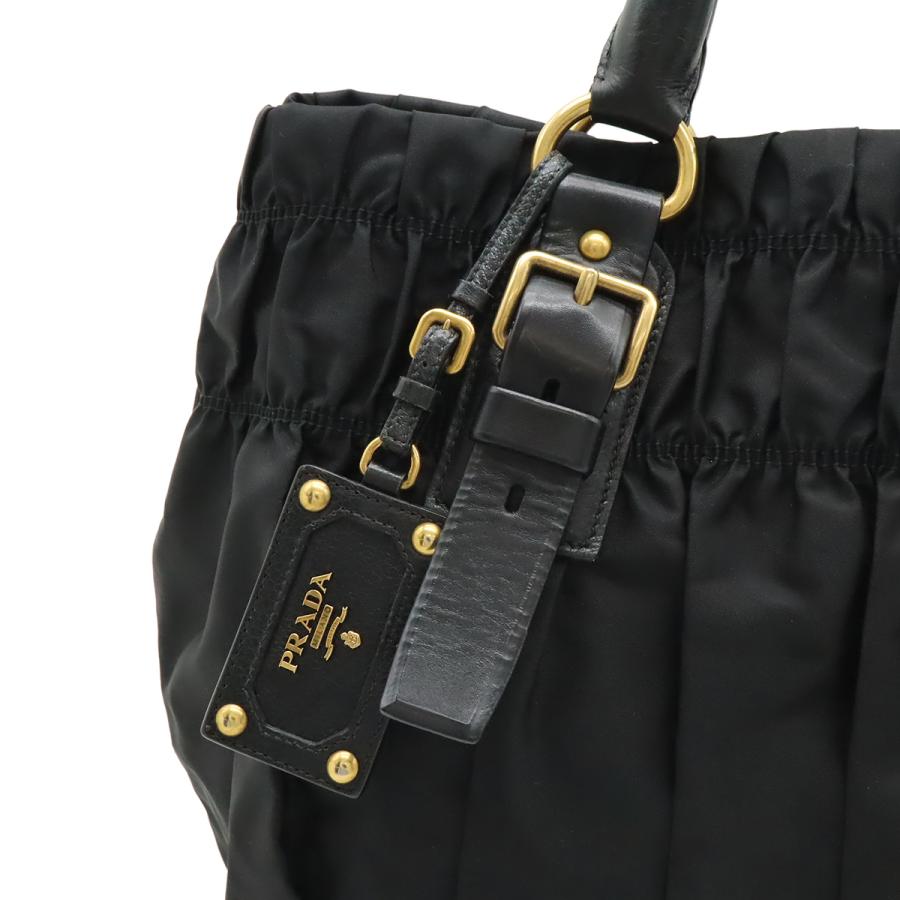 PRADA プラダ ギャザー トートバッグ ハンドバッグ ナイロン レザー NERO 黒 ブラック ゴールド金具 BN1746 | PRADA | 07