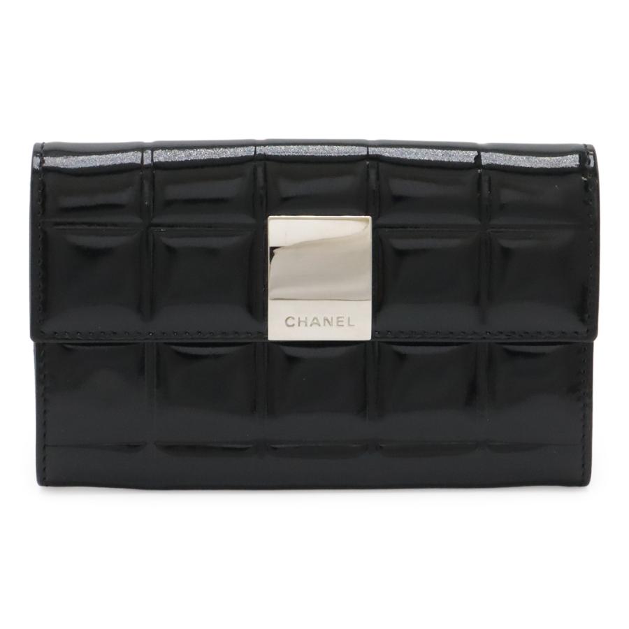 CHANEL シャネル チョコバー コインケース 小銭入れ コインパース エナメル パテントレザー ブラック 黒 シルバー金具 | CHANEL