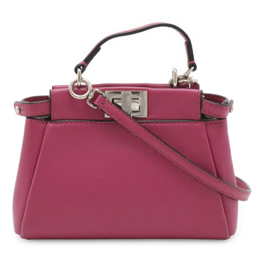 FENDI フェンディ マイクロ ピーカブー ハンドバッグ ミニバッグ 2WAY ショルダーバッグ 斜め掛け レザー ローズパープル シルバー金具 | FENDI