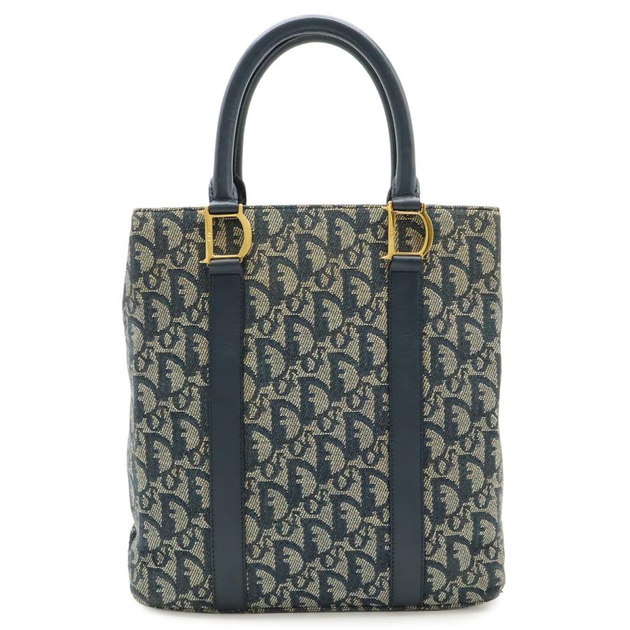 Christian Dior クリスチャン ディオール トロッター ハンドバッグ トートバッグ ジャガードキャンバス レザー ネイビー 紺 ゴールド金具 | Christian Dior