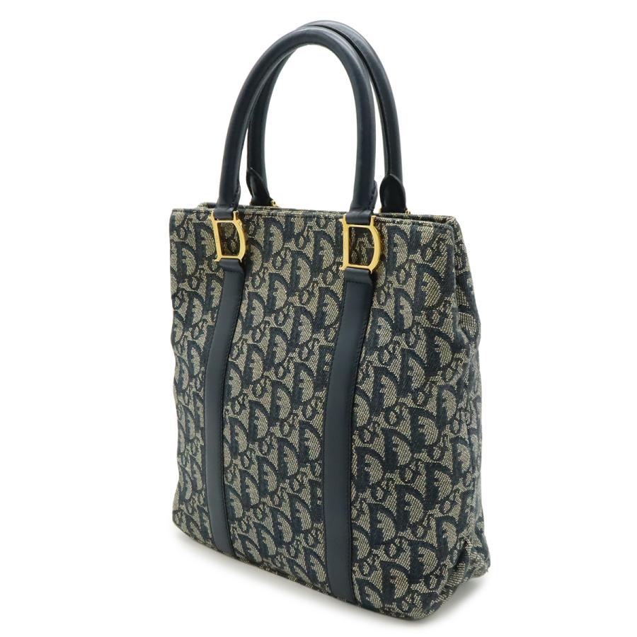 Christian Dior クリスチャン ディオール トロッター ハンドバッグ トートバッグ ジャガードキャンバス レザー ネイビー 紺 ゴールド金具 | Christian Dior | 01