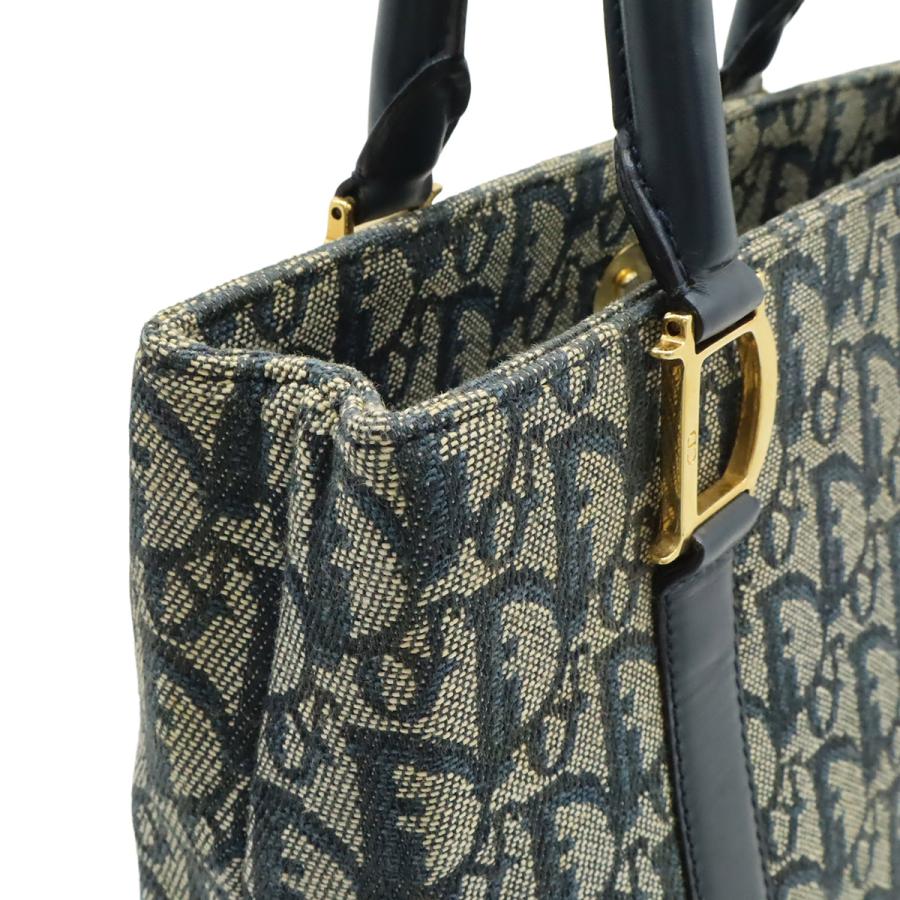 Christian Dior クリスチャン ディオール トロッター ハンドバッグ トートバッグ ジャガードキャンバス レザー ネイビー 紺 ゴールド金具 | Christian Dior | 04