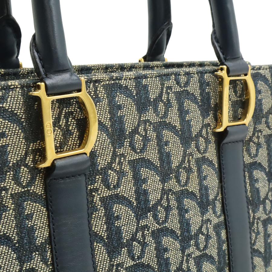 Christian Dior クリスチャン ディオール トロッター ハンドバッグ トートバッグ ジャガードキャンバス レザー ネイビー 紺 ゴールド金具 | Christian Dior | 06