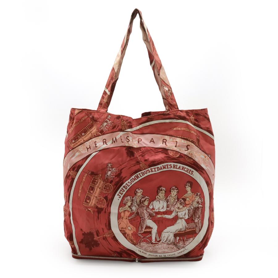 HERMES エルメス シルキーポップ エコバッグ トートバッグ 折り畳み ブッフルスキッパー レザー シルク ルージュアッシュ レッド | HERMES
