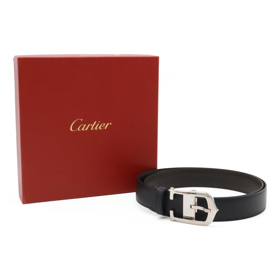 Cartier カルティエ C アロンジェ リバーシブル ベルト レザー ブラック 黒 ダークブラウン シルバー金具 実寸約100cm カット済 L5000152 | Cartier | 07