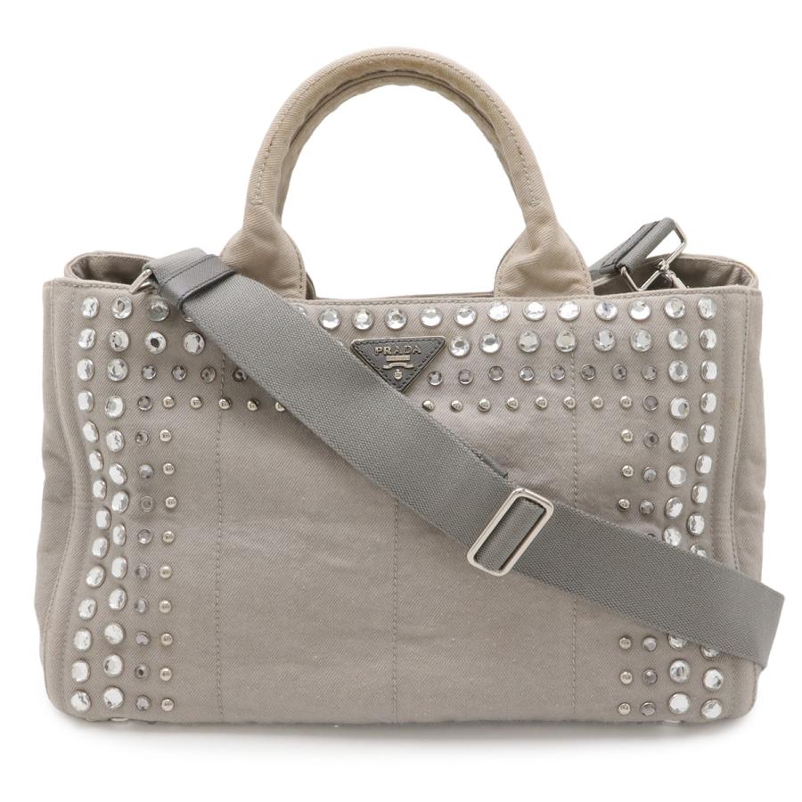 PRADA プラダ CANAPA カナパ ビジュー トートバッグ 2WAY ショルダーバッグ デニム NUBE ライトグレー 海外ブティック購入品 B2642O | PRADA