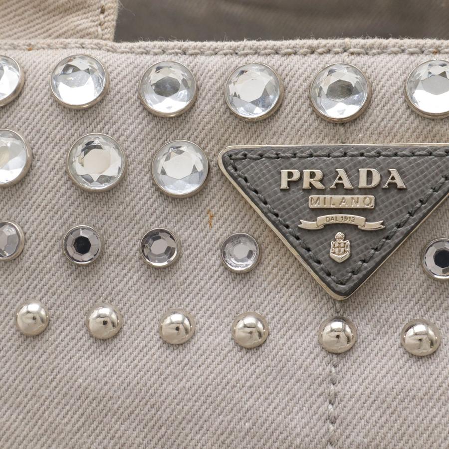 PRADA プラダ CANAPA カナパ ビジュー トートバッグ 2WAY ショルダーバッグ デニム NUBE ライトグレー 海外ブティック購入品 B2642O | PRADA | 04