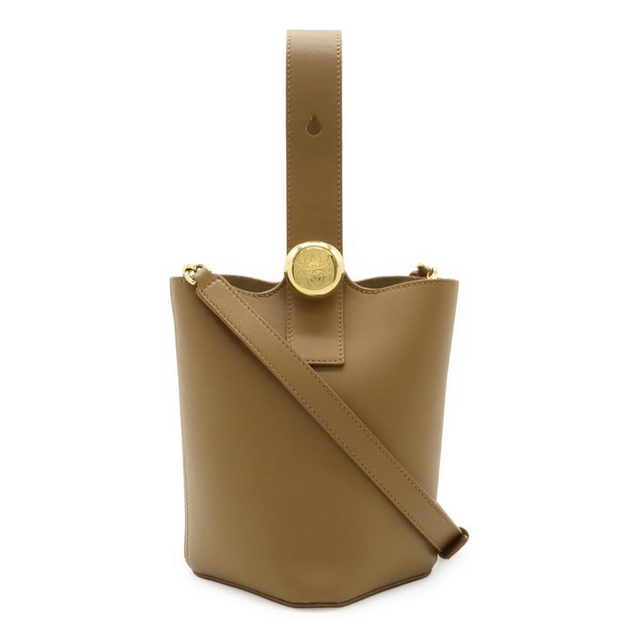 LOEWE ロエベ ペブル バケットバッグ ミニ ハンドバッグ 2WAY ショルダーバッグ スムースカーフ レザー ブラウン茶 ゴールド金具 | LOEWE