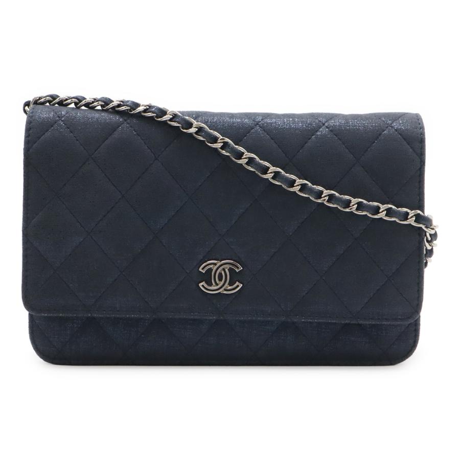 CHANEL シャネル マトラッセ チェーンウォレット ショルダーバッグ ポシェット 斜め掛け スパークルレザー ネイビー 紺 シルバー金具 | CHANEL